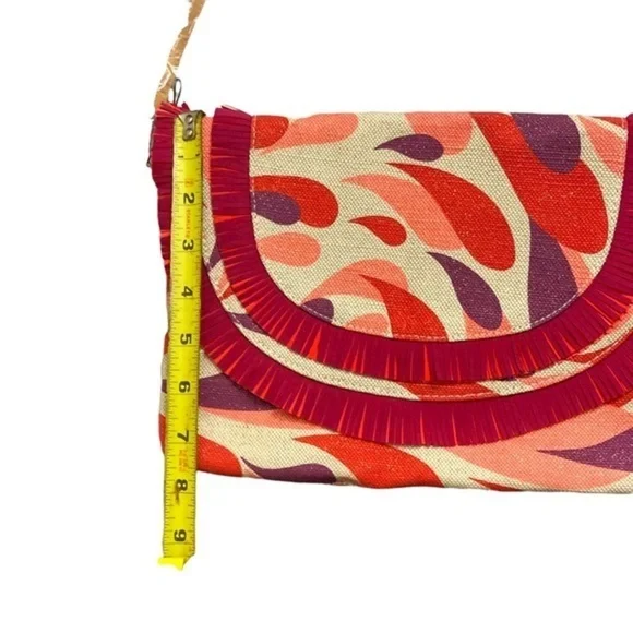 Vera Bradley wristlet clutch bag fringed summer fun red tan - Picture 3 of 6